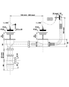 Ensemble 2 bondes et trop-plein latéral  - Évacuation Ø60