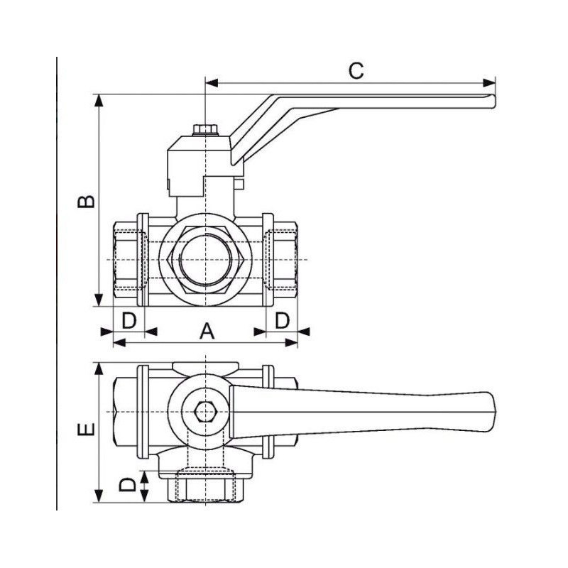 Vanne femelle 3 voies Poignée / papillon- Discount Plomberie