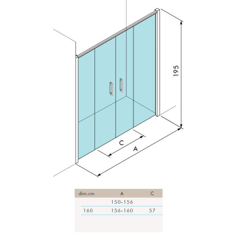 Paroi de douche coulissante réversible BASIC FROST, verre transparent avec  bandes, profilés noirs, de 95 à 200 cm