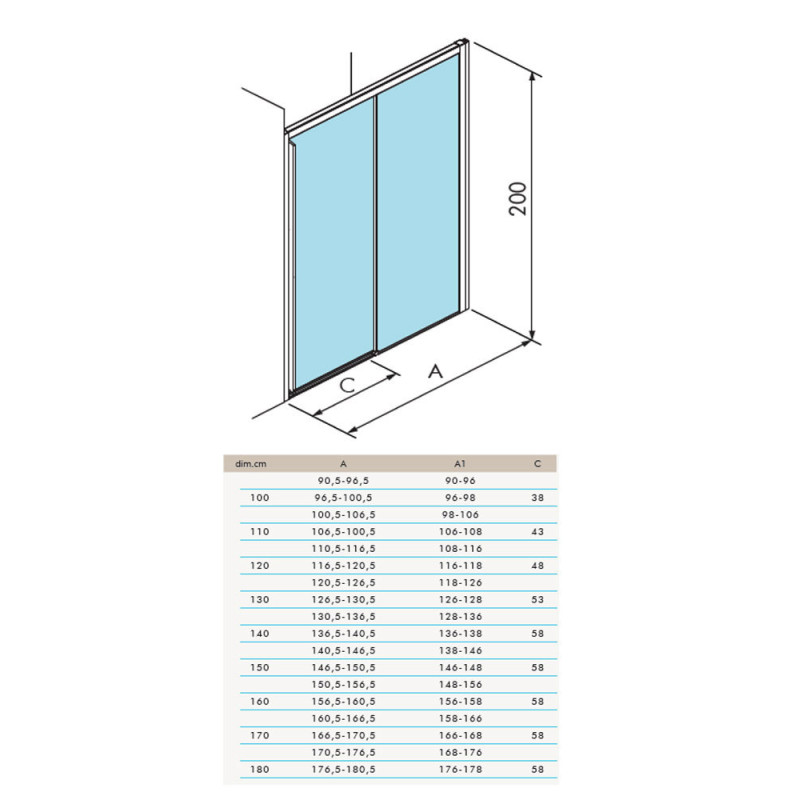 Paroi de douche fermée - Style - 1 grande porte - 1 latérale - Par