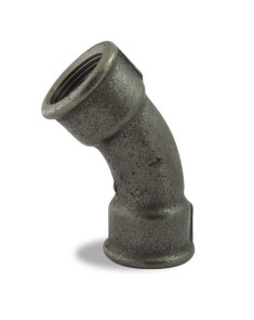 Courbe à grand rayon 45° femelle/femelle noire en fonte malléable